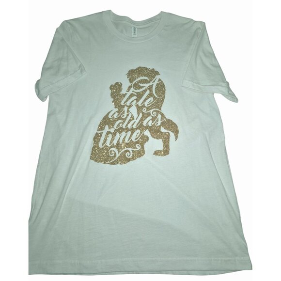 Beauty & The Beast White Shirt Gold Glitter Design Medium - Picture 1 of 8